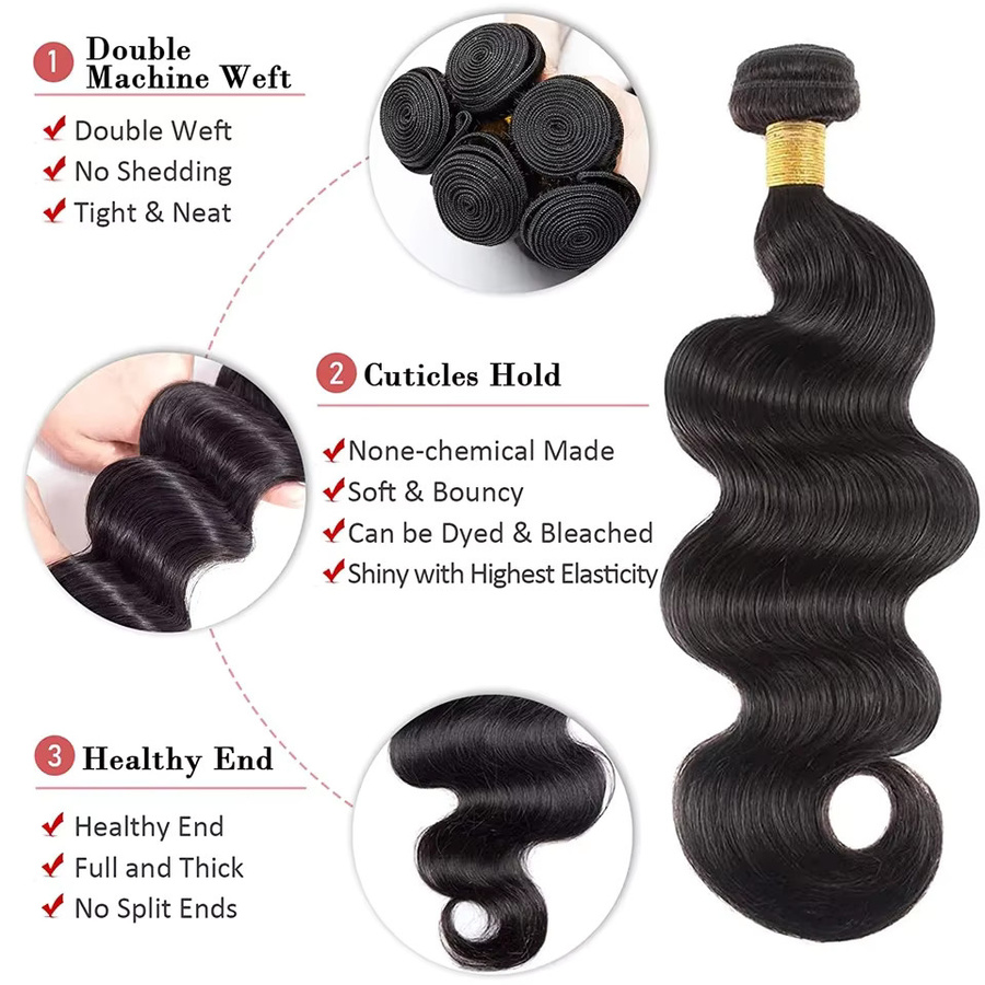Fashowbeauty Body Wave Echthaar-Bündel, Schwarz, 12-32 Zoll, Damen - Bild 2