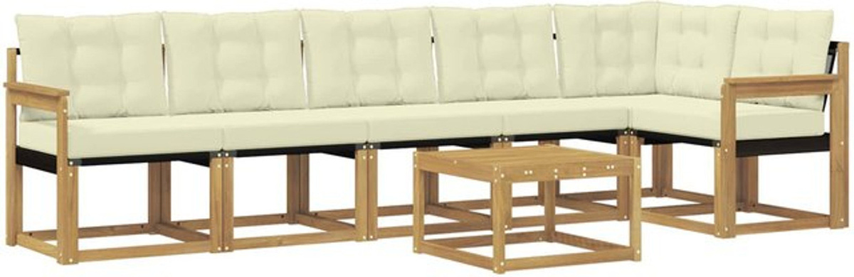 7-teilige Outdoor-Sofagarnitur aus Akazie-Holz mit Kissen in Weiß und Beige von vidaXL - Bild 1
