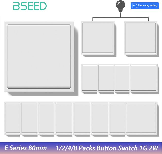BSEED E-Serie 2-Wege-Lichtschalter aus Kunststoff in Weiß, 1-Gang Wandlichtschalter für Treppen - Bild 1