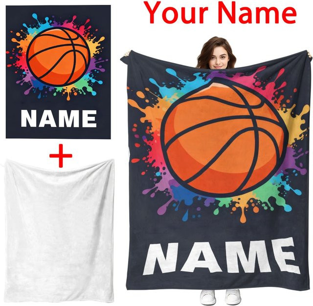 Personalisierte Fleece-Namensdecke von SRH in Multicolour mit geometrischem Design, weiche Plüschdecke für Erwachsene - Bild 1