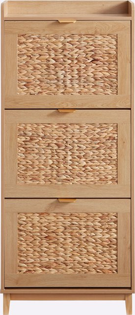 Schuhschrank Heine Home in Braun und Beige aus MDF und Wasserhyazinthe, H x B x T: 139,5 x 60 x 24 cm - Bild 1