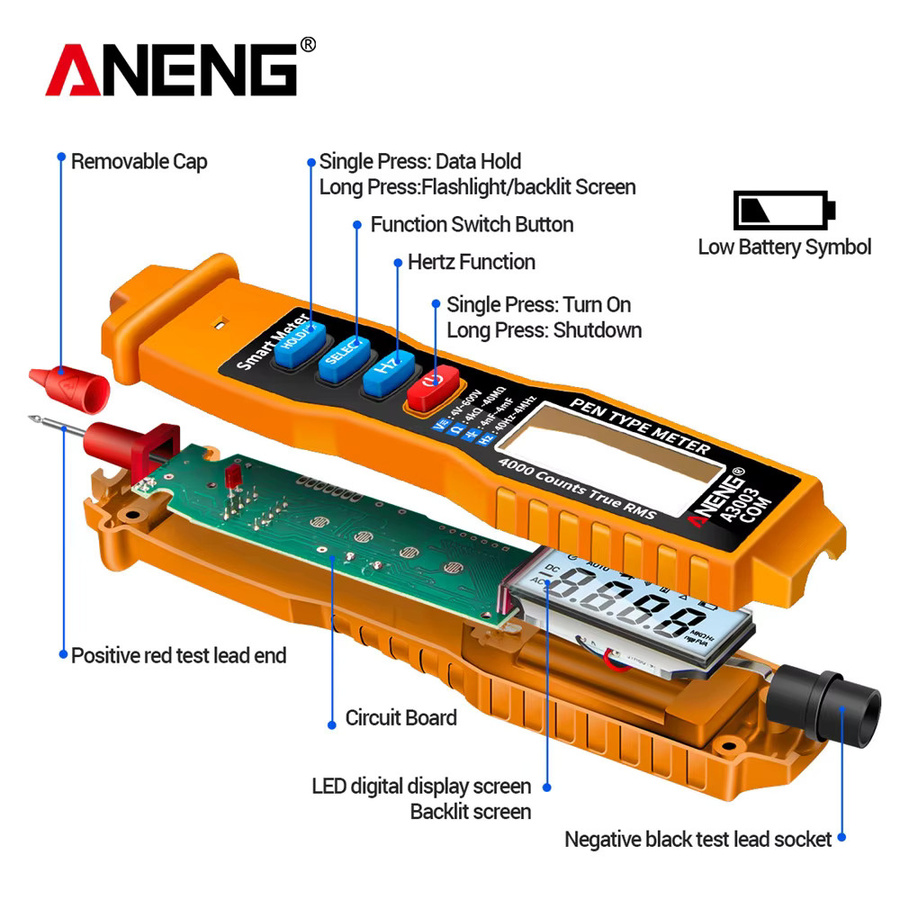 ANENG A3003 Digital-Multimeter Stift mit AC/DC Spannungsinduktion und Neon-Lampe Anzeige für Elektriker - Bild 4