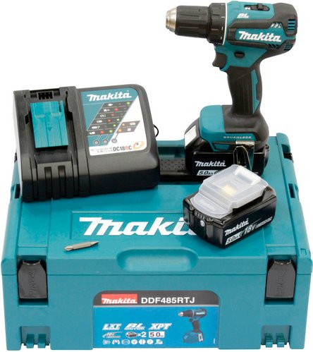 Makita Akku-Bohrschrauber DDF485RTJ 18V mit 2 Akkus und Ladegerät im MAKPAC, Schwarz - Bild 3