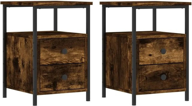 2er-Set vidaXL Nachttische im industriellen Stil aus Holzwerkstoff und Eisen, Farbe Räuchereiche/Braun, B/T/H: 34 x 35,5 x 50 cm - Bild 1