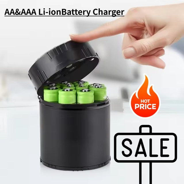 Robinella Intelligentes 1,5 V AA AAA Batterieladegerät mit LED-Anzeige in Schwarz für Lithium-Ionen-Batterien - Bild 1