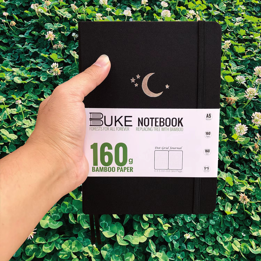 BUKE DOT-GRID MOON Stars Skizzenbuch und gepunktetes Tagebuch mit Hardcover aus schwarzem Stoff, A5, 160 Seiten aus 160 g/m2 Bambuspapier - Bild 4