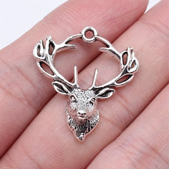 WYSIWYG Hirschkopf Charms Anhänger, Antik Silber Farbe, 28 x 26 mm, Unisex - Bild 1
