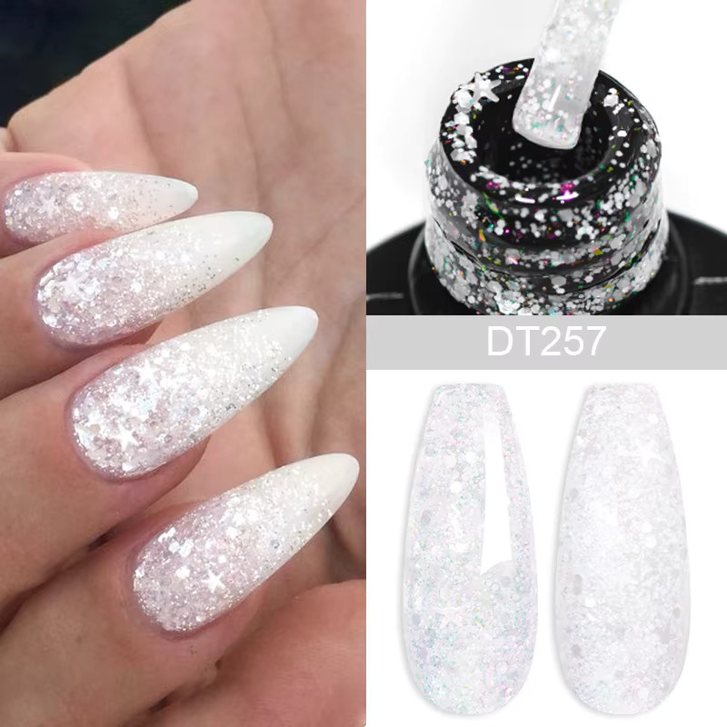 MEET ACROSS Gel Nagellack Set, Schneeflocken Glitter Pailletten, 6/8 Stück - Bild 3