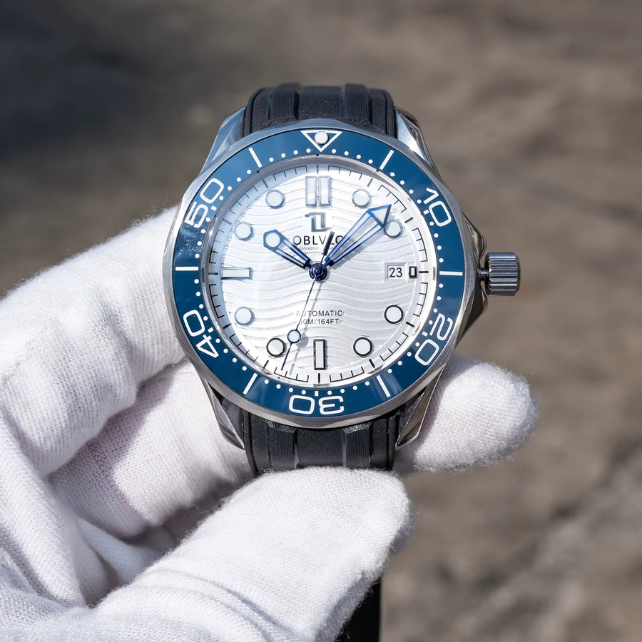 OBLVLO Armbanduhr Automatik, Edelstahl, Silber, Kautschuk, Herren - Bild 2