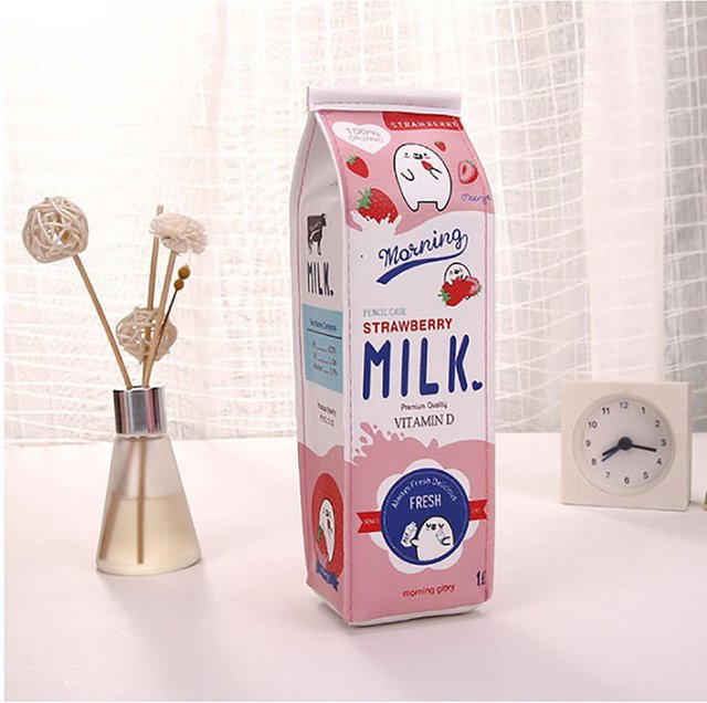 Kreatives Federmäppchen in Milch-Design für Kinder, rosa Bleistiftetui aus Kunststoff und Kunstleder - Bild 1