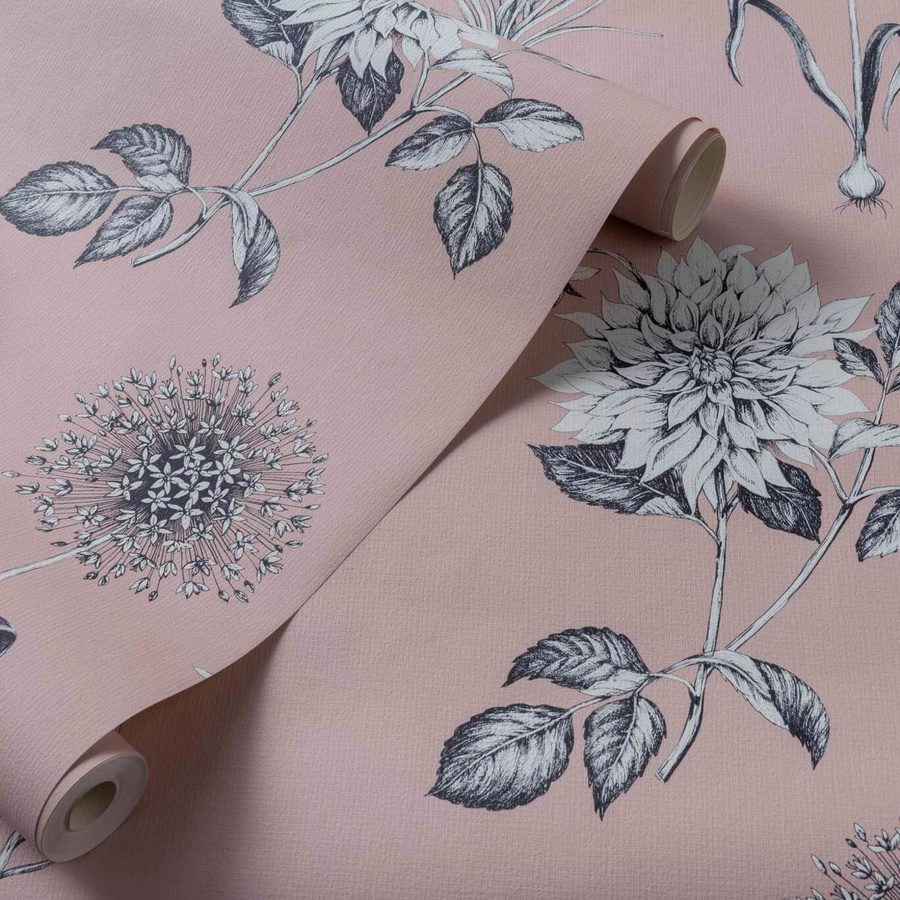 Clarke & Clarke Wallpaper Roseraie Botanisches Floral Design in Pink - Bild 1