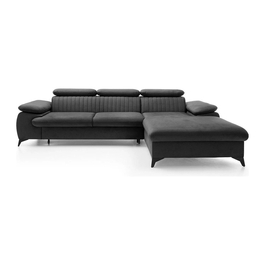 Vente-unique Schlafsofa Samara in Anthrazitgrau mit Samtbezug und L-Form - Bild 2