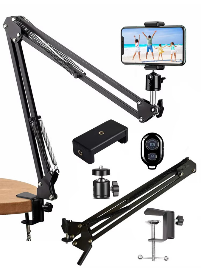 VeFly Flexibles Stativ für Telefonständer und Tischhalterung in Schwarz, 360 Grad drehbar und zusammenklappbar für Videoaufnahmen und Live-Streaming - Bild 6