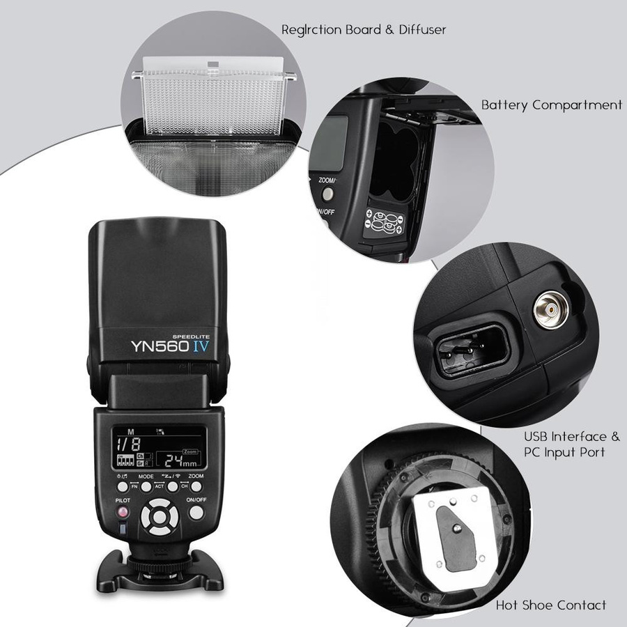 YONGNUO YN560 IV Universeller 2,4-G Wireless Speedlite Blitz On-Camera Master-Slave Blitzgerät GN58 Schwarz - Bild 6