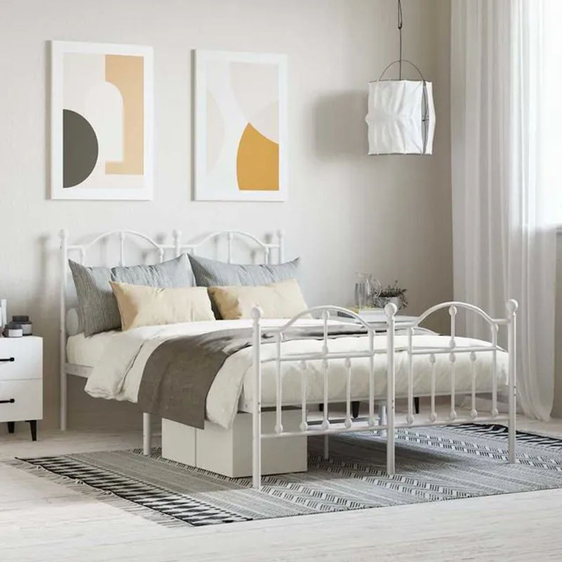 Vidaxl Metall-Bettgestell mit Kopfteil und Fußteil in Weiß, B/T/H: 120 x 200 cm - Bild 1