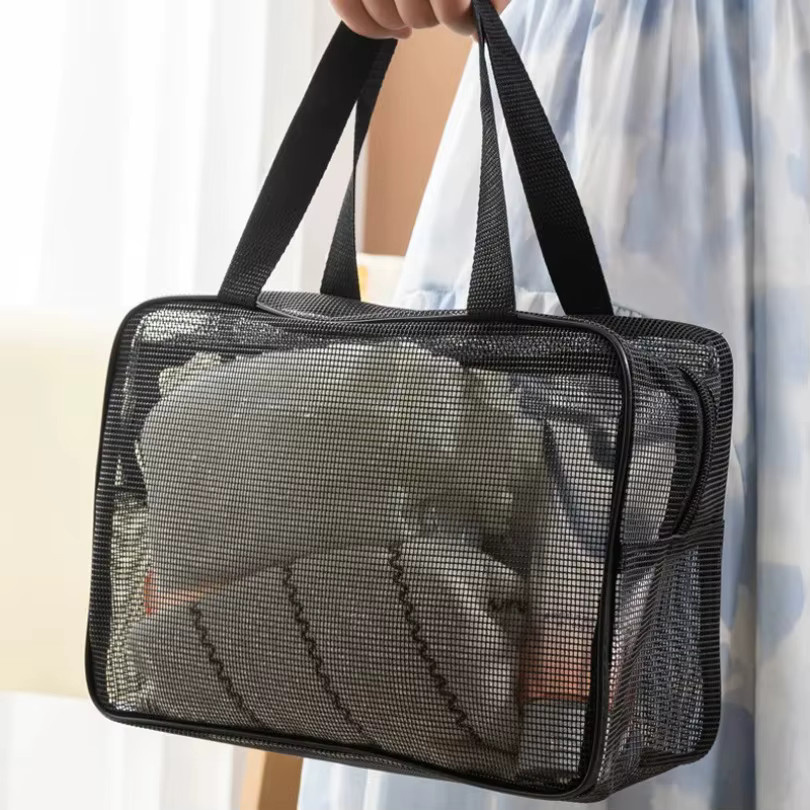 Tragbare Netz-Kulturtasche von seacelery als Toilettenartikel-Organizer und Abflusskorb in Schwarz oder Grau - Bild 2