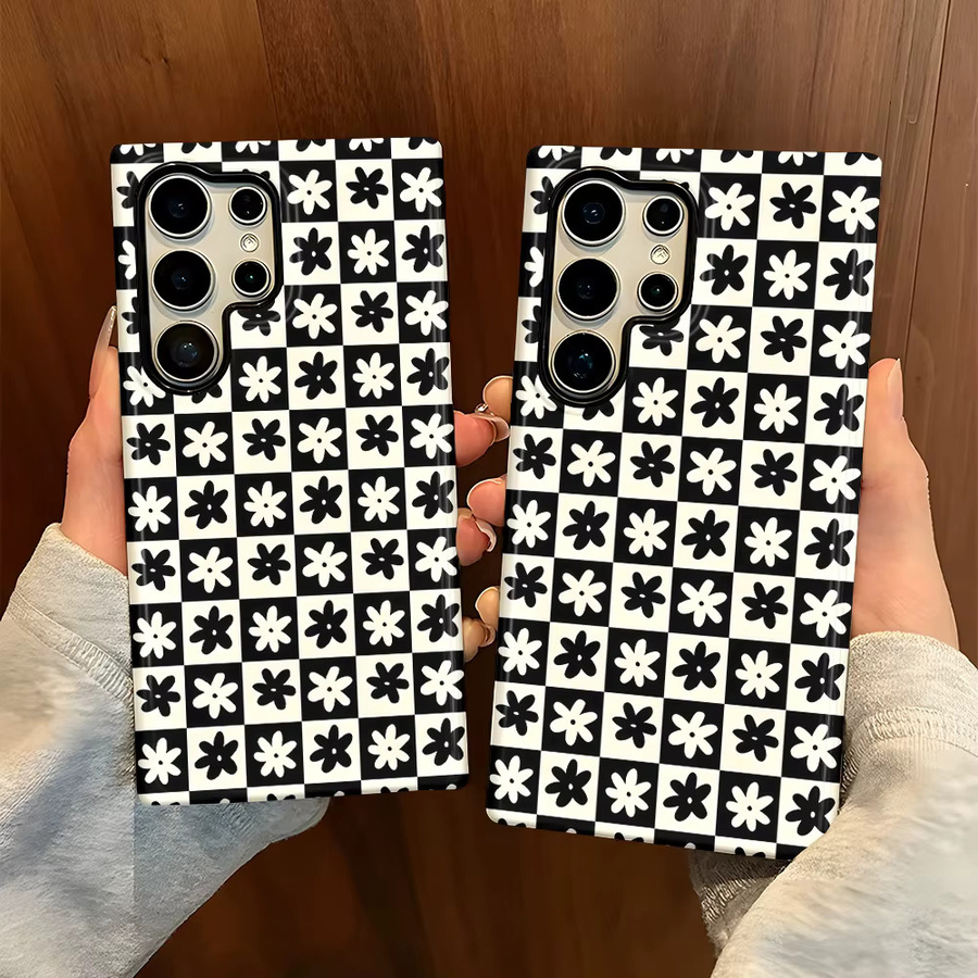 Glänzende Handyhülle mit schwarz-weißem floralem Design für Samsung Galaxy S26 S25 S24 S23 S20 FE A56 A36 Ultra HD-Hartschale - Bild 4