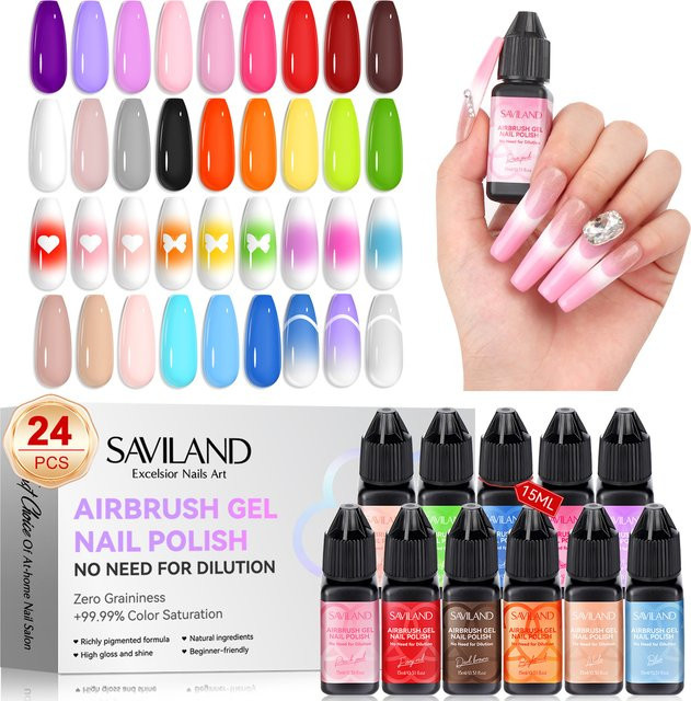SAVILAND Airbrush Gel Nagellack Set, 24 Farben, HEMA-frei - Bild 1