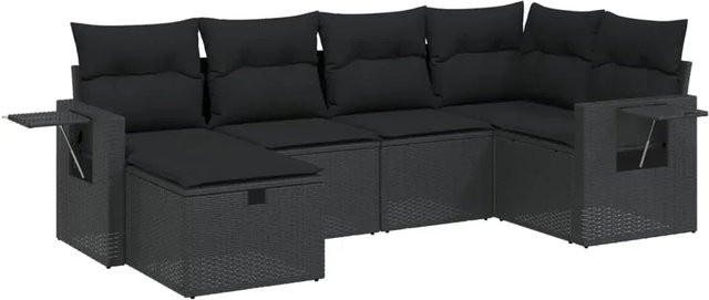 vidaXL 6-tlg Garten-Sofagarnitur in L-Form aus schwarzem Poly-Rattan mit UV-beständigen Kissen und pulverbeschichtetem Stahlgestell - Bild 1