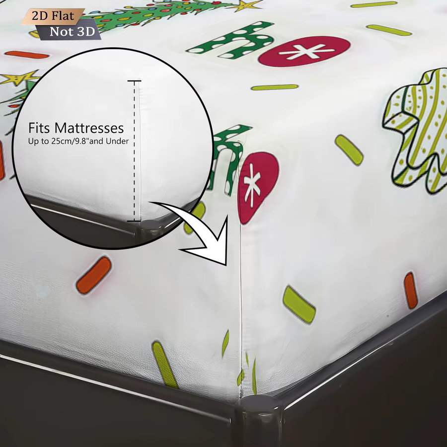 3-teiliges Bettwäsche-Set mit Cartoon-Weihnachtsbaum-Print, Weiß, bestehend aus Bettdecke, Kissenbezug und Spannbettlaken, B/T/H: 90 x 190 cm - Bild 4