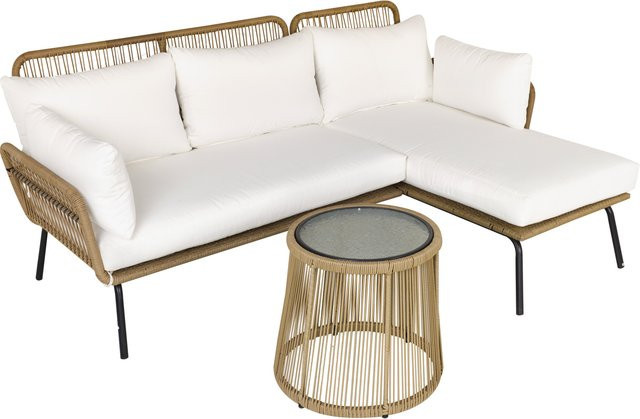 Outsunny 3-teiliges Rattan Gartenmöbel Set mit 2-Sitzer Sofa, Chaise Longue und Beistelltisch in Beige und Kaffee - Bild 1