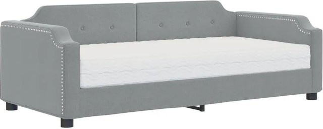 vidaXL Tagesbett mit Matratze in Grau, gepolstert mit Armlehnen und Schaumstoff, B/T/H: 90 x 200 cm - Bild 1