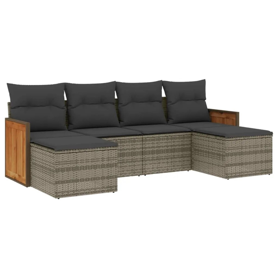 vidaXL 6-tlg Garten-Sofagarnitur aus Poly Rattan mit Kissen in Grau - Bild 2