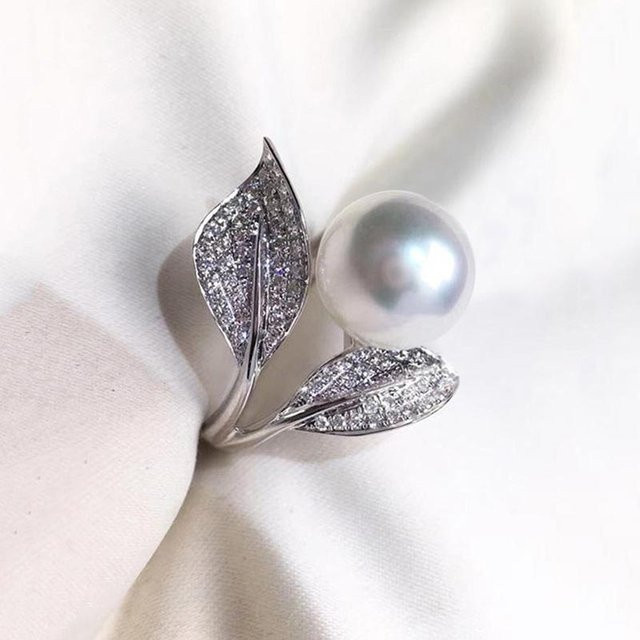 YIRAN Jewelry Fingerring, Blattdesign, Kunstperle, Zirkonia, Kupfer, Damen - Bild 1