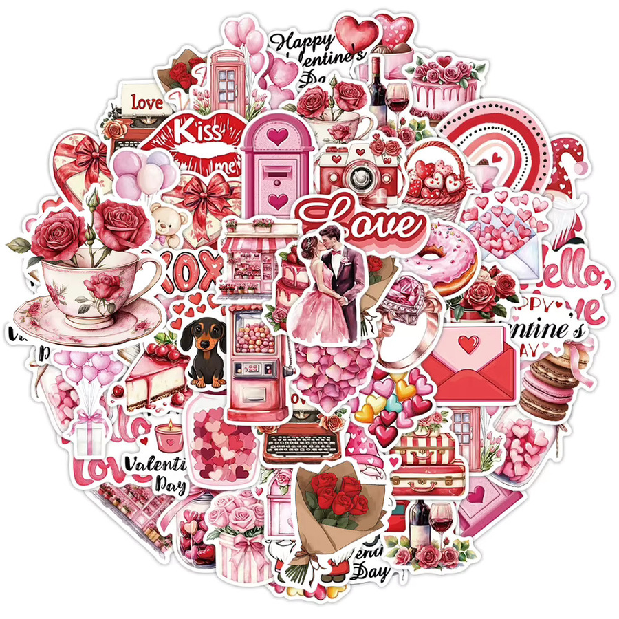 Kpustyle Cartoon Aufkleber für Valentinstag in Rot und Rosa zur Dekoration von Laptop, Telefon und Scrapbook - Bild 2