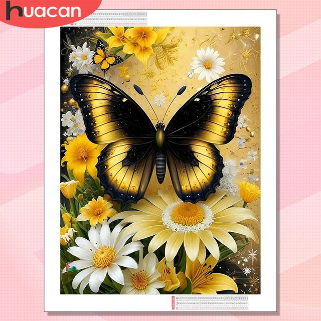 HUACAN Diamant-Mosaik Tischdeko mit Schmetterling und Blumen in Mehrfarbig, Durchmesser: 30,0 cm - Bild 1