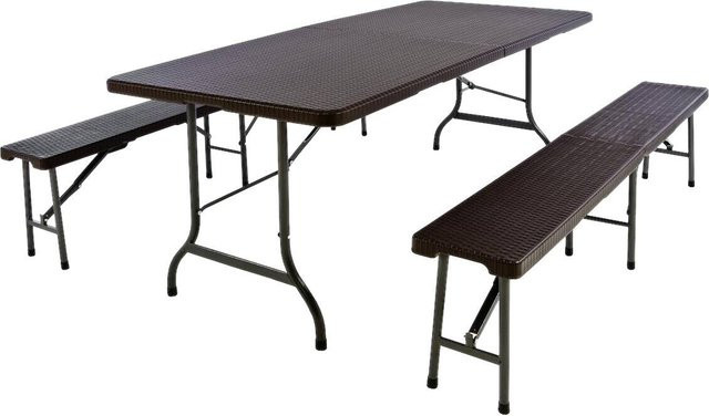 VCM 3-tlg. Gartenmöbelset Bierzeltgarnitur in Rattan-Optik, braun, Tisch und 2 Bänke, Breite: 180 cm - Bild 1