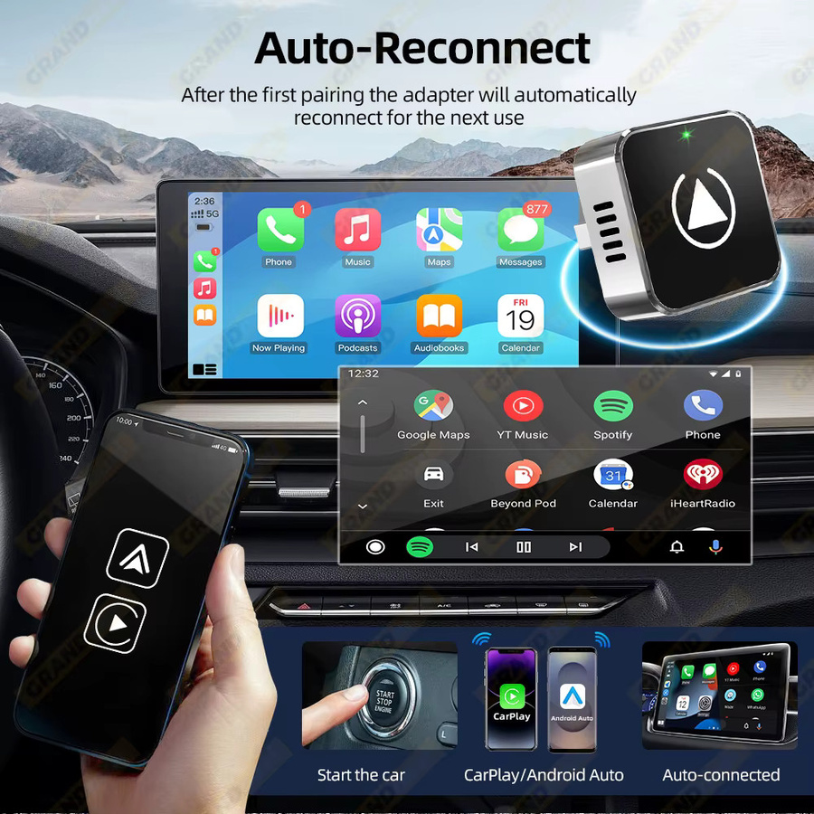 Grandnavi Drahtloser CarPlay und Android Auto Adapter USB Dongle Smart Mini Box in Schwarz für Ford, Benz, VW, Toyota, Nissan und Honda - Bild 4