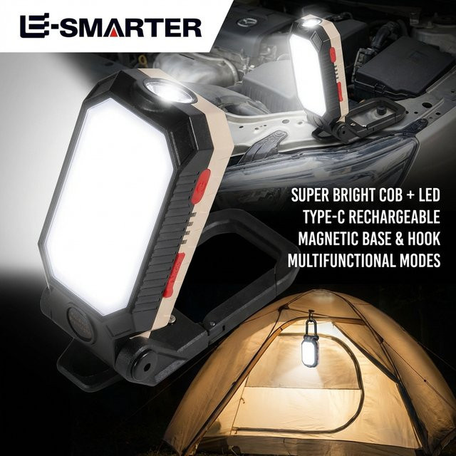 ESMARTER USB wiederaufladbare COB LED Arbeitsleuchte und Notfall-Taschenlampe in Schwarz - Bild 1
