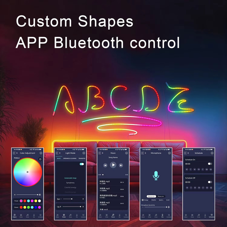 IEEYEEY RGBIC Neon LED Streifen mit Bluetooth und USB-Anschluss, IP67 Wasserdicht, Multicolour Neon Flex für Gaming und Party-Dekoration - Bild 2