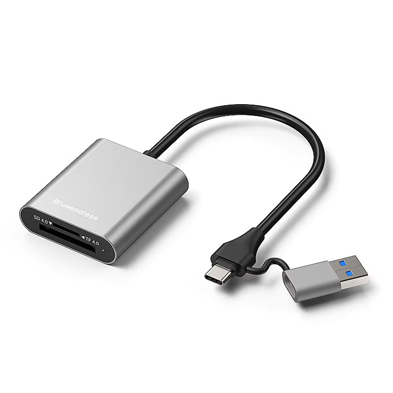 Blueendless Kartenleser mit USB-A und USB-C Anschluss für SD4.0 und TF4.0 Speicherkarten, 312MB/s, Silber/Rot - Bild 6