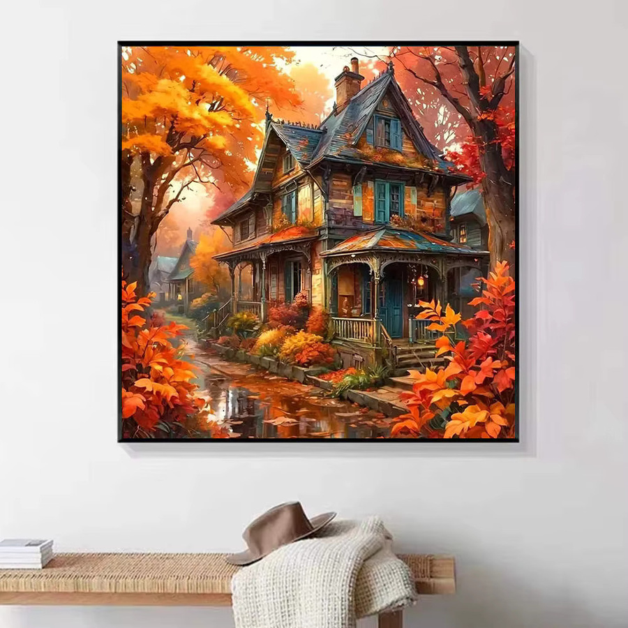 HUACAN 5D DIY Diamantmalerei Set mit rustikaler Herbst-Cottage-Szene auf Leinwand, Mehrfarbig - Bild 4