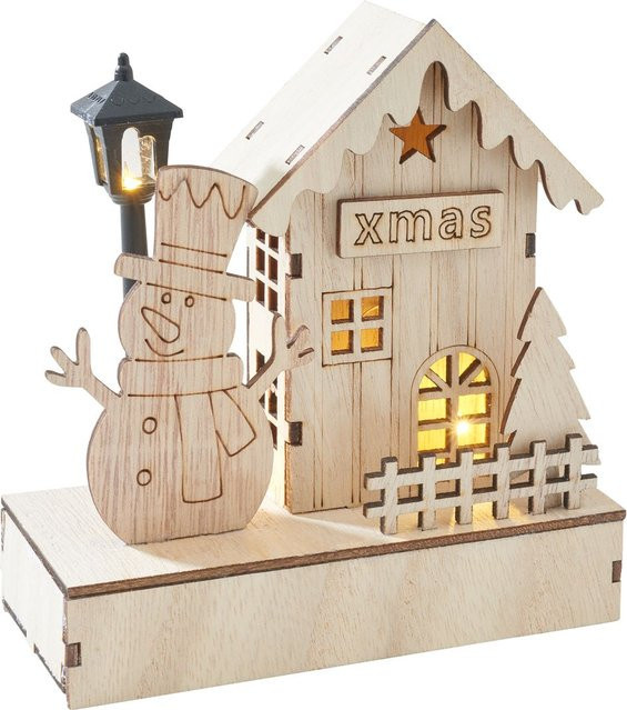 VBS Lichterhaus Schneemann mit Laterne in Beige mit LED für Weihnachten - Bild 1