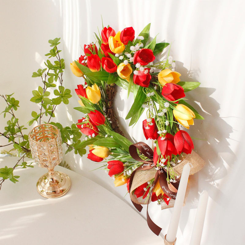 Bunte künstliche Tulpen-Girlande mit Sternen als hängende Wanddekoration für Frühling und Sommer, mehrfarbig - Bild 8