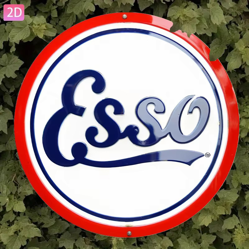 Potdemiel Vintage Esso Pump Sign Retro-Wanddekoration aus Aluminium in Rot, Blau und Weiß, Rund, Durchmesser: 20 cm - Bild 4