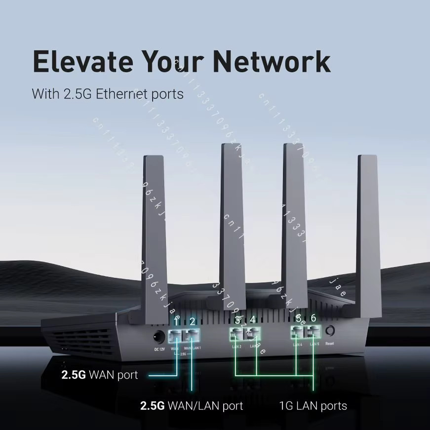 GL.iNet Flint 2 (GL-MT6000) Wi-Fi 6 Router mit 8-Stream Technologie, OpenWrt und 2,5G Ethernet-Anschlüssen in Schwarz - Bild 2