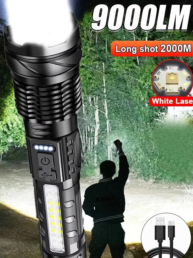 KDULIT LED-Taschenlampe in Schwarz, wiederaufladbare taktische Zoomlampe aus Metall für Outdoor und Camping - Bild 7