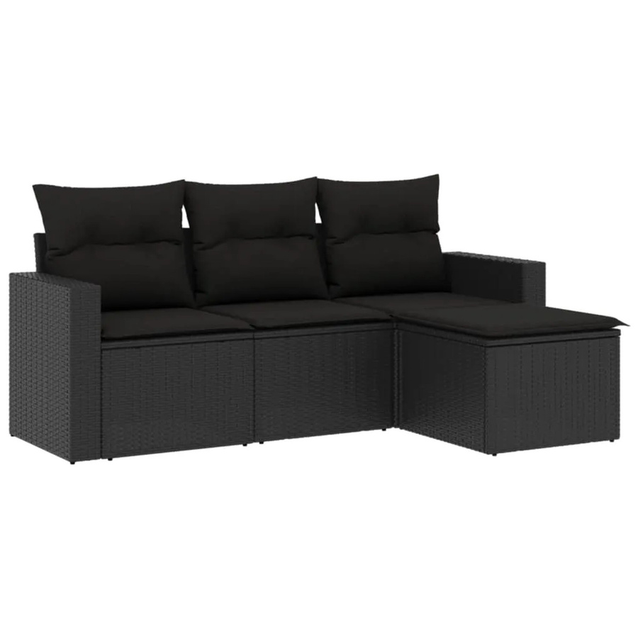 vidaXL 4-teilige Garten-Sofagarnitur in L-Form aus schwarzem Poly-Rattan mit Kissen und pulverbeschichtetem Stahlgestell - Bild 2