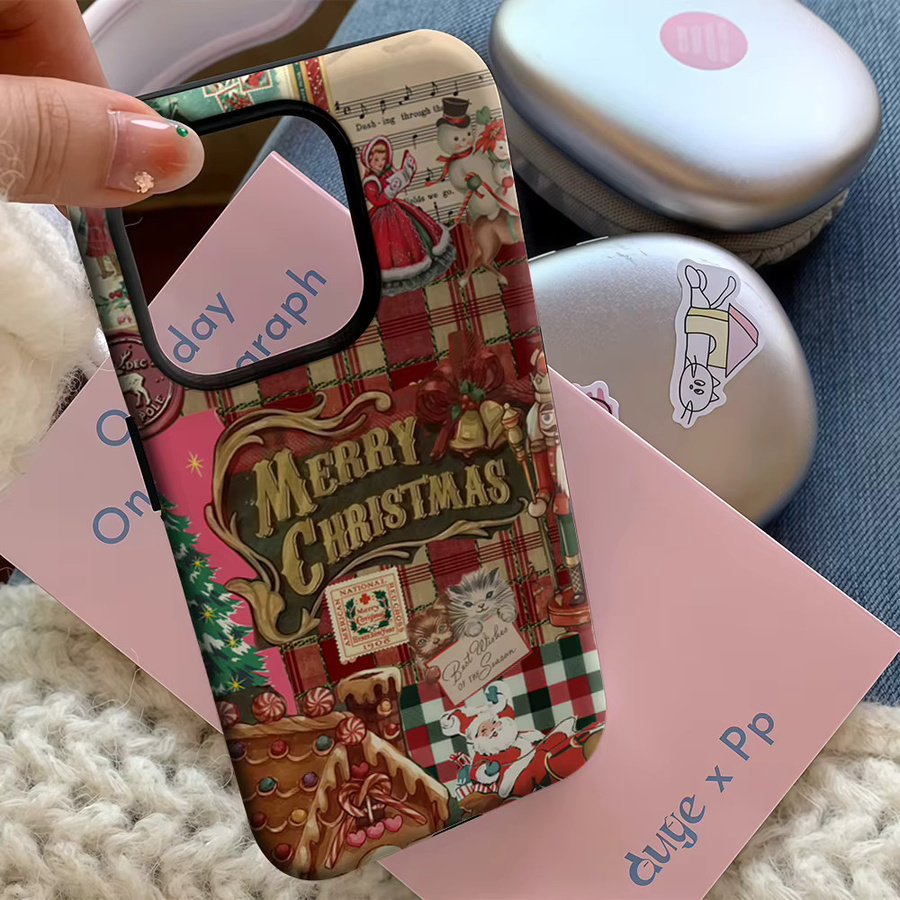 Vintage Weihnachten Handyhülle für Apple iPhone 17 16 15 14 13 12 11 Pro Max Plus mit doppelschichtiger Rückseite in Multicolour - Bild 5