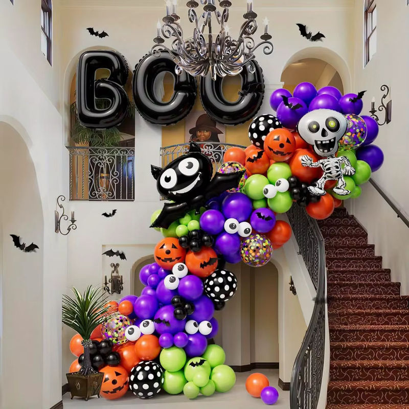 137-teiliges Halloween Ballon-Girlanden-Set mit Fledermaus und Skelett aus Aluminiumfolie in Multicolor für eine gruselige Party-Dekoration - Bild 3