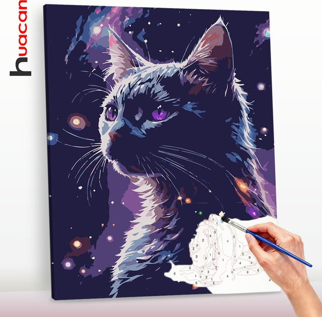 Huacan Malen nach Zahlen Set Katzen und Pfingstrosen auf Leinwand, Wandkunst in Mehrfarbig - Bild 1