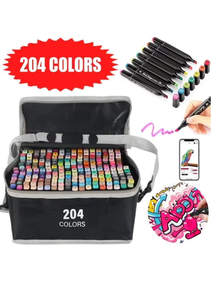 Professionelles 204-Farben-Doppelspitzen-Marker-Set mit Brush-Spitze für Künstler und Manga-Erstellung in Multicolour inklusive Tragetasche - Bild 7