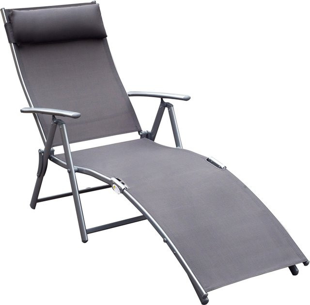Outsunny Gartenliege Liegestuhl klappbar in Grau mit Textilene-Stoff und Armlehnen, B/T/H: 165 x 63,5 x 100,5 cm - Bild 1