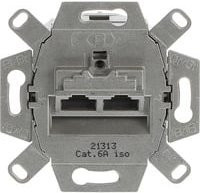 Busch-Jaeger UAE-Doseneinsatz Kategorie 6, 2-fach RJ-45 Ethernet LAN Steckdose, Typ 0218/12-101, Unterputz, geschirmt, Metallisch, Silber/Grau - Bild 1