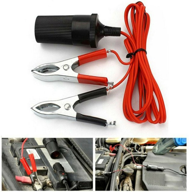 NIGHTKIST 12V Zigarettenanzünder Adapter mit Batterie-Klemmen für Auto, Lkw und Motorrad - Bild 1