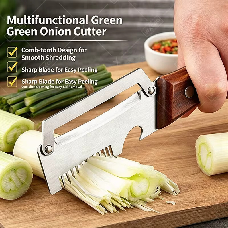 WXCOO 3-in-1 Multifunktionaler Edelstahl-Küchenschäler in Silber für Obst und Gemüse mit Frühlingszwiebel-Schneider und Flaschenöffner - Bild 2